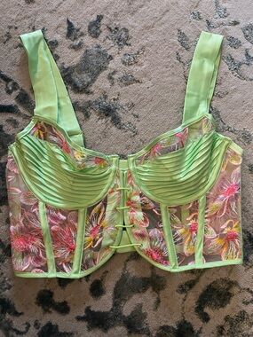 Lime Green Floral Embroidered Corset Top